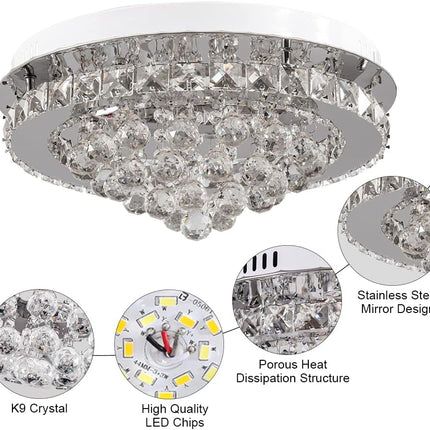36W Dimmable Crystal LED Ceiling Light 40cm with Remote, 3000K-6000K