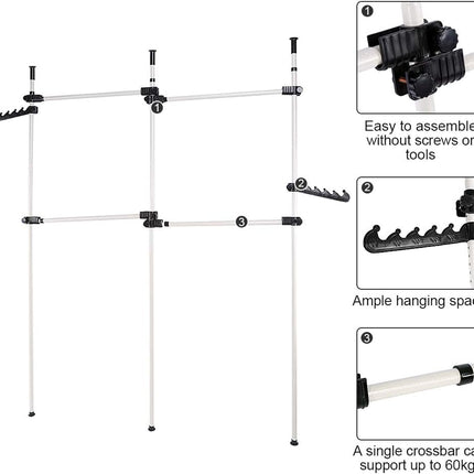 Telescopic Clothes Rail Adjustable Wardrobe Organiser 3 Poles 4 Bars Cocoarm