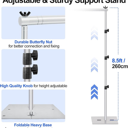 EMART 8.5x10ft Backdrop Stand – Heavy Duty Photo Frame with Steel Base, Silver