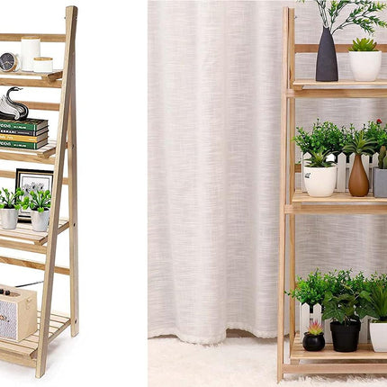 4-Tier Wooden Ladder Plant Stand – Foldable Flower Shelf, 112cm Height