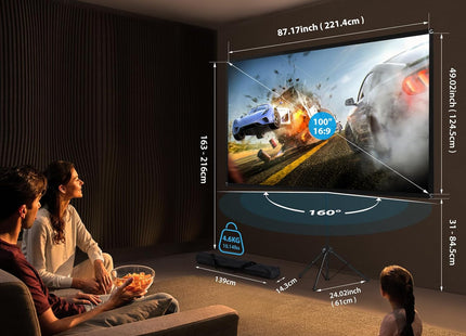 100'' ALR Projector Screen with Stand, 16:9, Portable, Easy Setup, Outdoor & Home