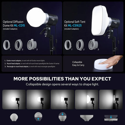 Godox ML30Bi 40W Bi-Color LED Video Light 2800-6500K FX Effects APP & Silent Mode