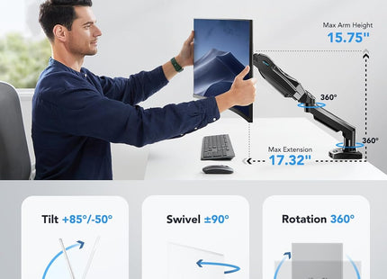 Single Monitor Arm 13 to 32 Inch Adjustable White Desk Mount VESA HUANUO