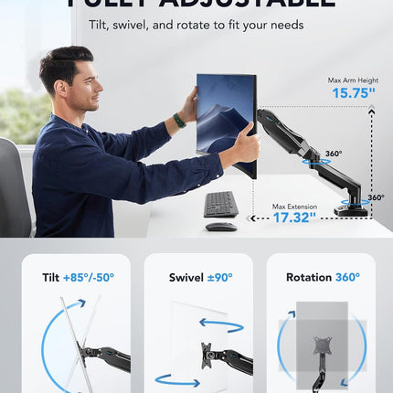 Single Monitor Arm 13 to 32 Inch Adjustable White Desk Mount VESA HUANUO