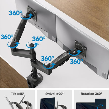 HUANUO Taller Dual Monitor Stand 13–32", Long Arms, VESA 75/100