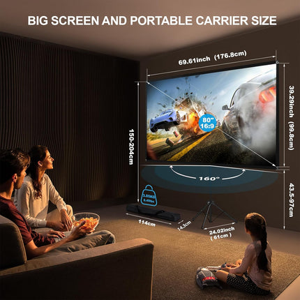 Portable Projector Screen 80 Inch 16:9 ALR High Contrast with Stand Outdoor