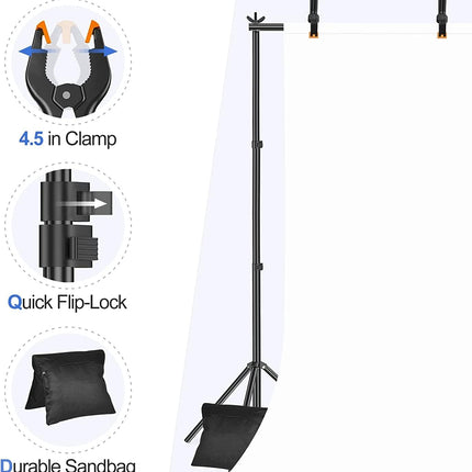 EMART 2x3m Backdrop Stand Kit with Clamps, Sandbags & Carry Bag – Black