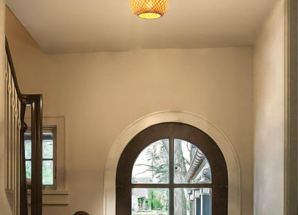Bamboo Ceiling Light Boho Rattan Semi Flush Mount Farmhouse Fixture Mini Size