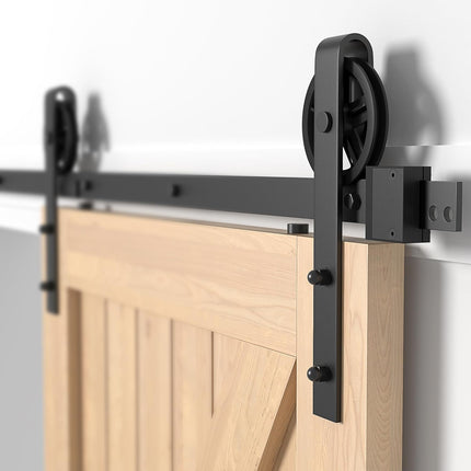 6FT Sliding Barn Door Kit Heavy Duty Single Wood Door Track Black SANKEYTEW