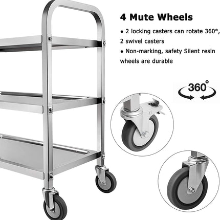 3 Tier Catering Trolley Stainless Steel with Locking Wheels 75x40x83cm Nisorpa