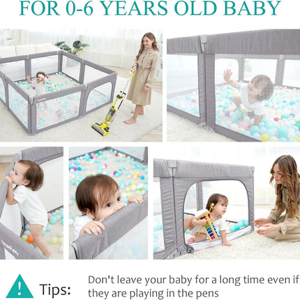 Baby Playpen 180x200cm, Foldable Safety Gate, Adjustable Indoor Play Yard