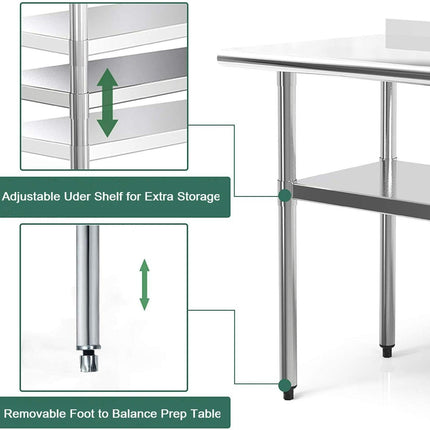 Stainless Steel Kitchen Work Table with Undershelf 90x60x85cm 250KG Nisorpa
