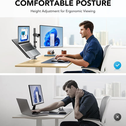 HUANUO Monitor Arm with Laptop Tray, 13–32" Screen & 17" Notebook