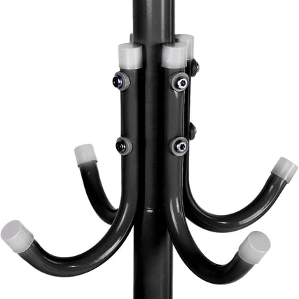 Steel Standing Coat Rack – 12 Hooks, Triangle Base, 68.5in Tall – Black