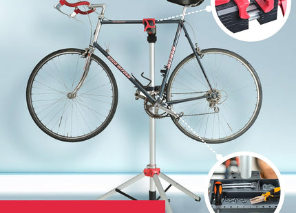 Bike Repair Stand Adjustable Metal Workstand Silver Red PRO BIKE TOOL
