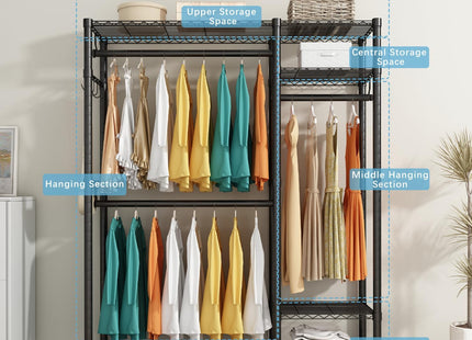 Clothes Rack Heavy Duty 3 Rods 4 Shelves Adjustable Metal Organizer KZOBYD
