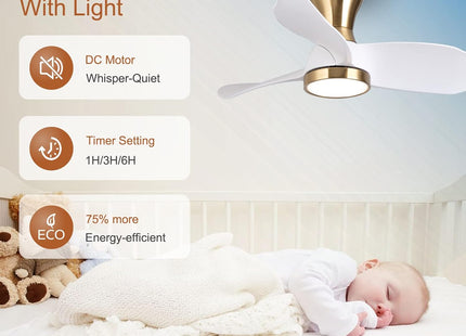Reiga 91cm Flush Mount DC Ceiling Fan with Dimmable Light & Remote, Modern Style