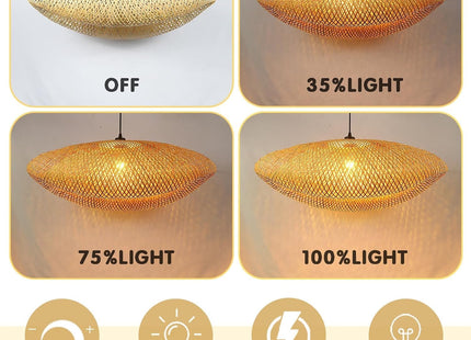 Schindora Bamboo Pendant Light – 40cm Woven Lampshade, E27 Ceiling Fit