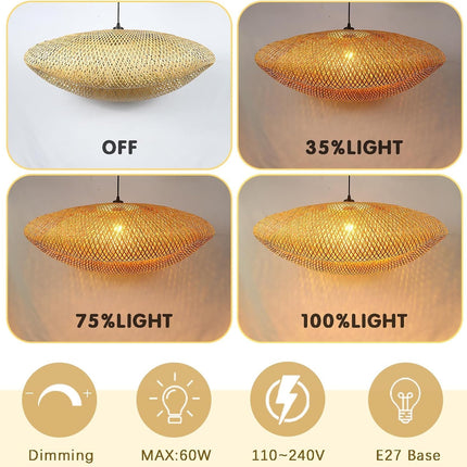 Schindora Bamboo Pendant Light – 40cm Woven Lampshade, E27 Ceiling Fit