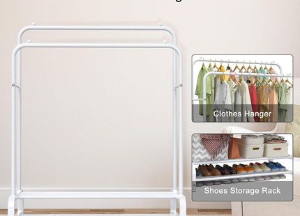 LOEFME 2-Tier Clothes Rail – Double Metal Garment Rack, White