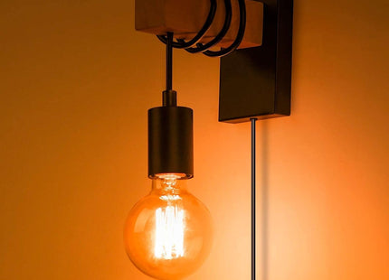 Lightess 2-Pack Plug-In Wall Lights – Dimmable Wood Sconces with Switch Black