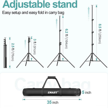 EMART 2.6x3m Backdrop Stand Kit – Adjustable Photo/Video Background Support