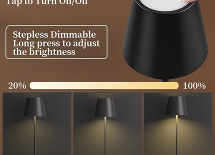 Rechargeable Table Lamp 2 Pack Dimmable 3000K Cordless Black Trayvespace