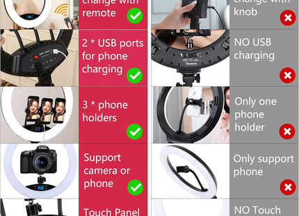 EOTO 19'' LED Ring Light with Tripod LCD Touch Dimmable for Makeup, Vlogs CRI>97