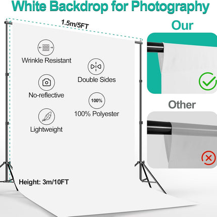 Backdrop Stand Kit White Screen Clamps Bag for Photo Video 2x2m EMART
