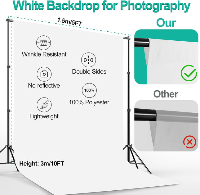 Backdrop Stand Kit White Screen Clamps Bag for Photo Video 2x2m EMART
