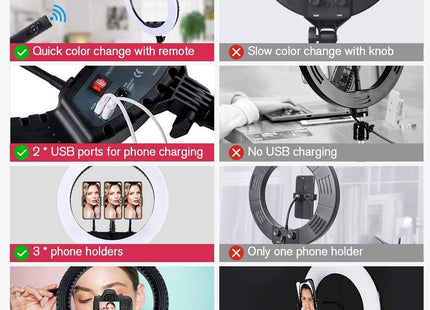 EOTO 18'' LED Ring Light w/ Tripod Dimmable Makeup Light for Studio & Vlog CRI 90