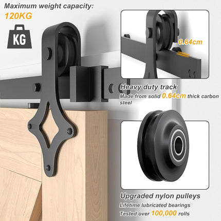 6FT Sliding Barn Door Kit Heavy Duty Steel Track Black Without Door SANKEYTEW