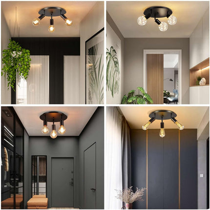 Lightsjoy 3-Way Rotatable Black Ceiling Spot Light – Vintage E27 Flush Mount