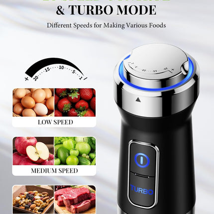 Shardor Hand Blender 6 in 1 Stick Blender 20 Speed 1200W with Beaker Chopper