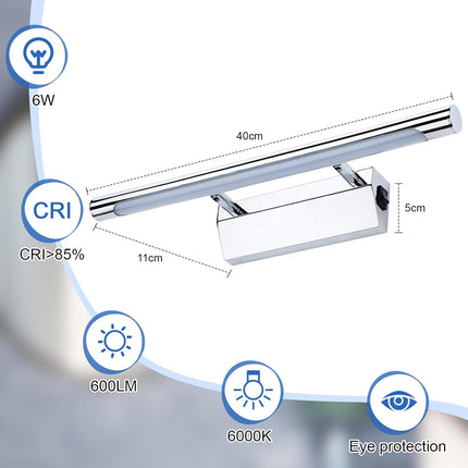 LED/Light with Switch for Mirror IP44 Waterproof Cool White 180° Adjustable Angle