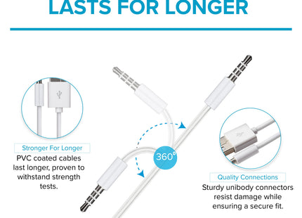 Maplin USB-A to 3.5mm Aux Stereo 3 Pole TRRS Jack Plug Cable - White, 1.2m