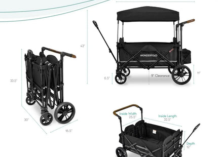 Wonderfold X4R Push and Pull Quad Stroller Wagon - Black