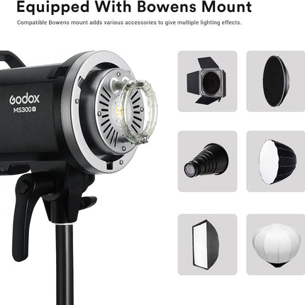 Godox MS300-V Compact 300W Studio Flash, 2.4G, GN58, Bowens Mount
