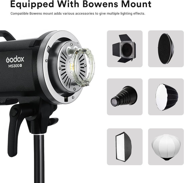 Godox MS300-V Compact 300W Studio Flash, 2.4G, GN58, Bowens Mount