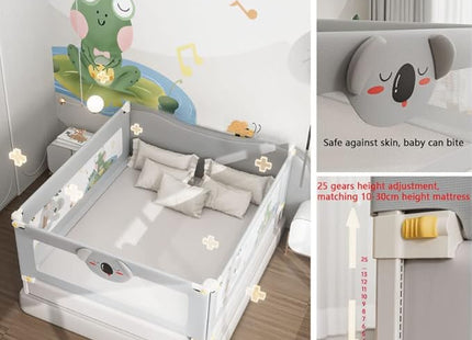 Toddler Bed Guard 150cm No-Install Adjustable Height Frog Design Gray EAQ