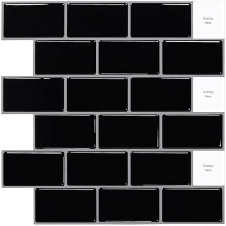 (10-Sheets) Peel and Stick Subway Tile Stickers, Self Adhesive Wall Tiles, Stick on Tile Splashback for Kitchen & Bathroom Black