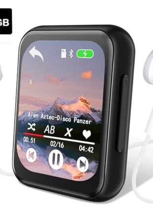 128GB MP3 Player with Bluetooth 5.3, Portable Digital Lossless Music Player with Built-in Speaker, 2.0 in Full Touch Screen, HiFi Sound, FM Radio, Voice Recorder, Earphones Included