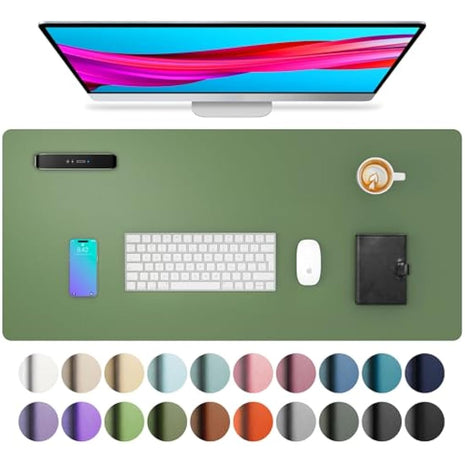 Aothia Desk Mat, Mouse Pad, Absorbent PU Leather Desk Pad Non-Slip Laptop Desk Protector for Home and Office(80cmx40cm,Olive Green)
