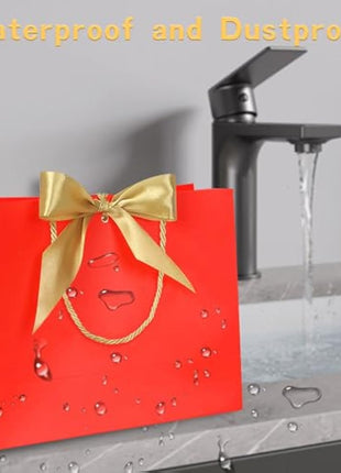 10pcs Gift Bag With Gold Ribbin Luxury Paper Party bag With Handles For Wedding Birthday Baby Shower Halloween Christams((32 * 25 * 10cm) (Red)