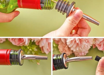 Drink Pourers Stainless Steel with Stoppers for Oils, Whiskey & Cocktails 2PK