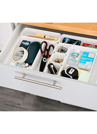 Addis 8pcs Interlocking Drawer Organiser Plastic Storage Trays Dividers for Kitchen Office Desk Make-Up Clothing Jewellery Craft Bathroom organising, White