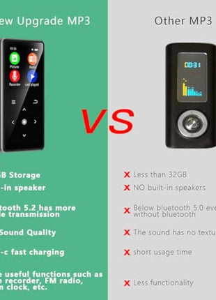 128GB MP3 Player with Bluetooth 5.2, AiMoonsa Music Player with Built-in HD Speaker, FM Radio, Voice Recorder, HiFi Sound, E-Book Function, Earphones Included