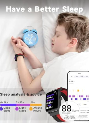 BIGGERFIVE Kids Smart Watch, Fitness Tracker Watch Pedometer, Heart Rate, 5ATM Waterproof, Sleep Monitor, Alarm Clock, Calorie Step Counter, Puzzle Games, 1.5" HD Touch Screen for Boys Girls Ages 5-14