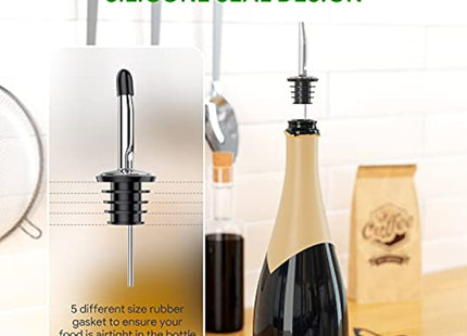 Drink Pourers Stainless Steel with Stoppers for Oils, Whiskey, Cocktails 12 Pack