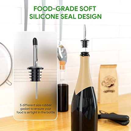Drink Pourers Stainless Steel with Stoppers for Oils, Whiskey, Cocktails 12 Pack